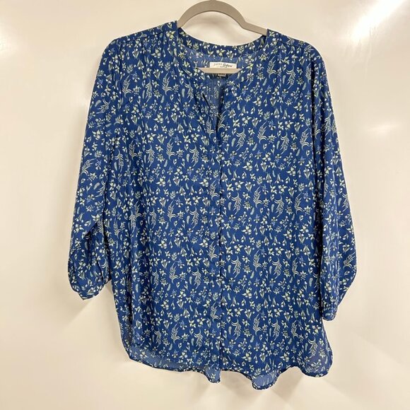 JACHS Girlfriend Tops - Jachs Girlfriend Blue Floral Boho‎ Peasant Top Medium